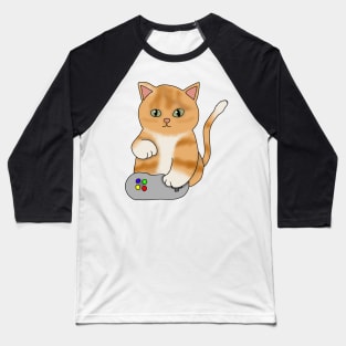 Gamer kitty (fluffy orange cat) Baseball T-Shirt